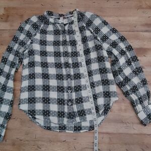 Anthropologie PILCRO Black & White Plaid Button-Up Blouse Xs